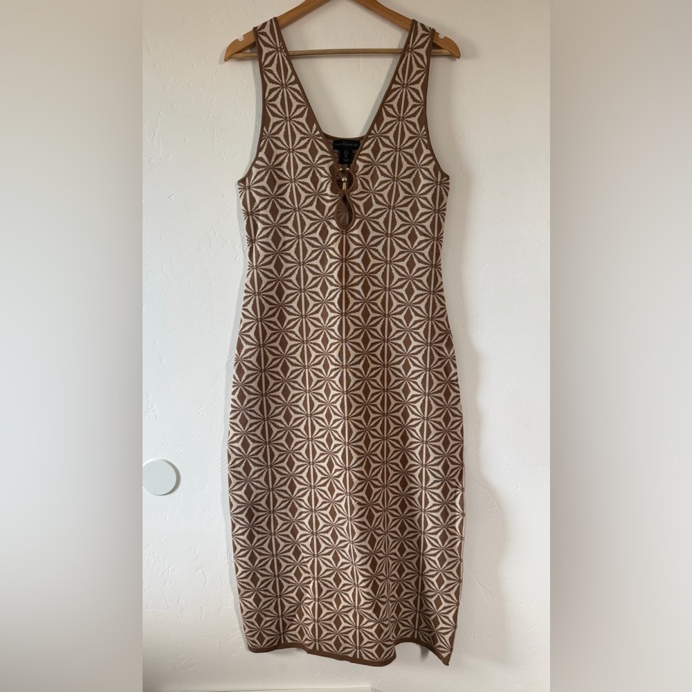 House of Harlow 1960 Brown and Cream Geometric Midi Dress